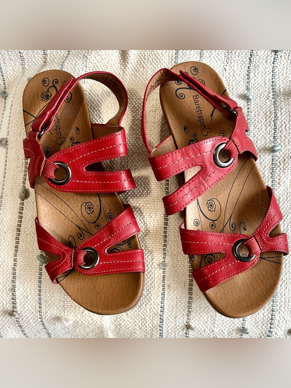 Women’s Baretraps Jollity Slingback Comfort Adjustable Red Leather Sandals 8